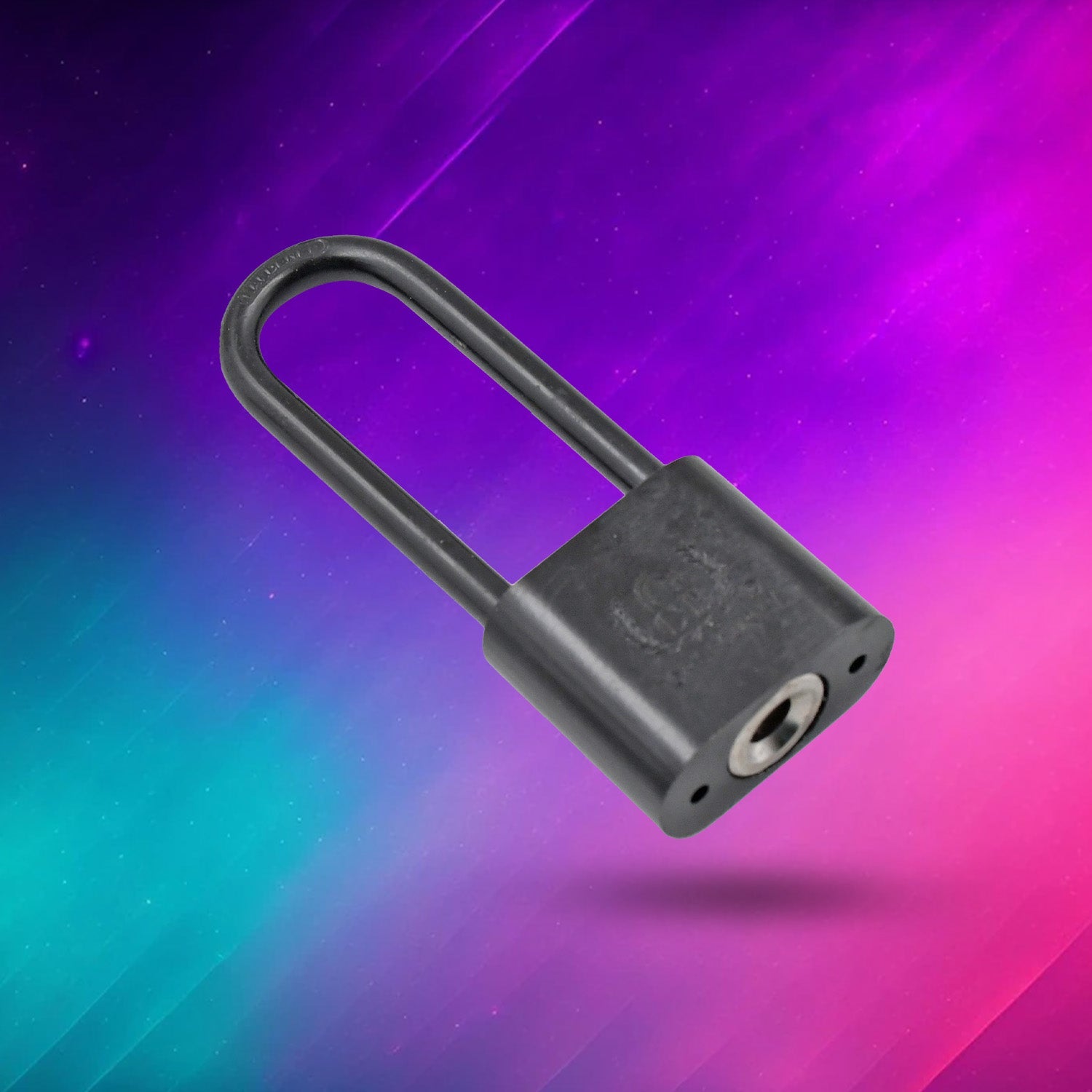 Iron alloy padlock, black color with key. Iron alloy padlock, black color with key.